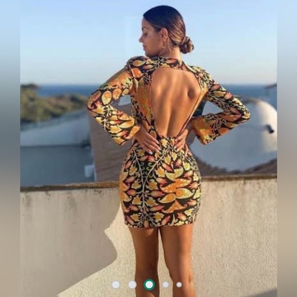 NWT! Zara size medium long sleeve printed mini boho dress multicolored pattern - Picture 12 of 15